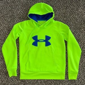 Under Armour Storm pullover hoodie in neon green/blue logo - size small